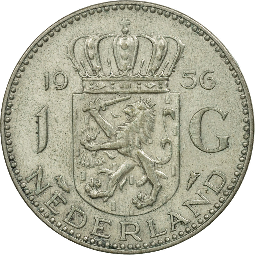 Netherlands, Juliana, Gulden, 1956, MS(60-62), Silver, KM:184