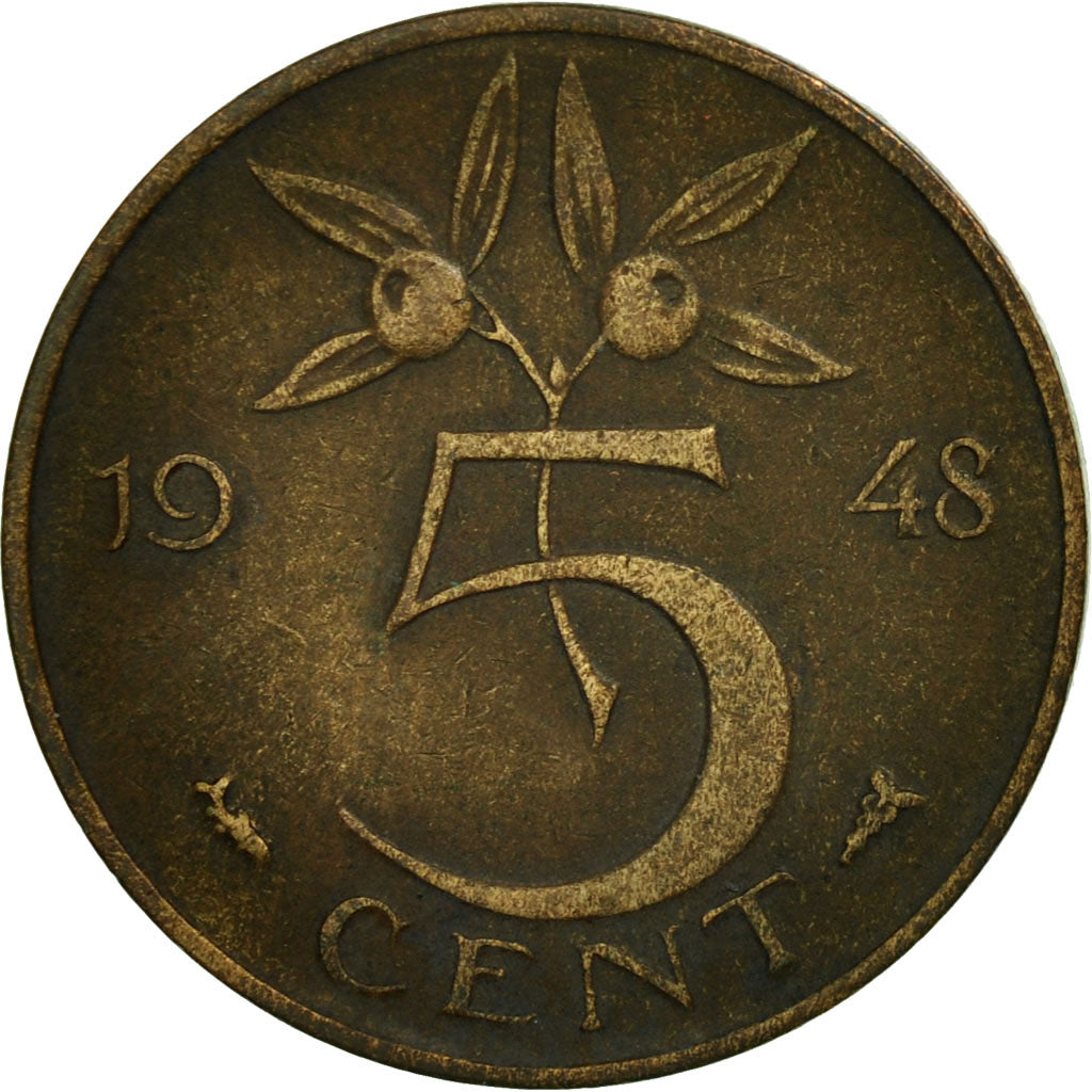 Moneta, Paesi Bassi, Wilhelmina I, 5 Cents, 1948, BB+, Bronzo, KM:176