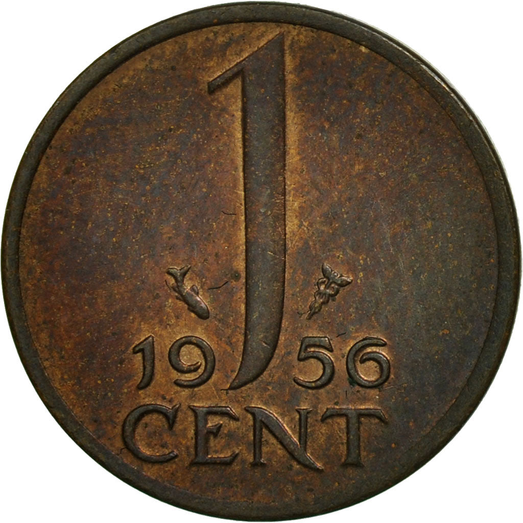 Coin, Netherlands, Juliana, Cent, 1956, AU(50-53), Bronze, KM:180