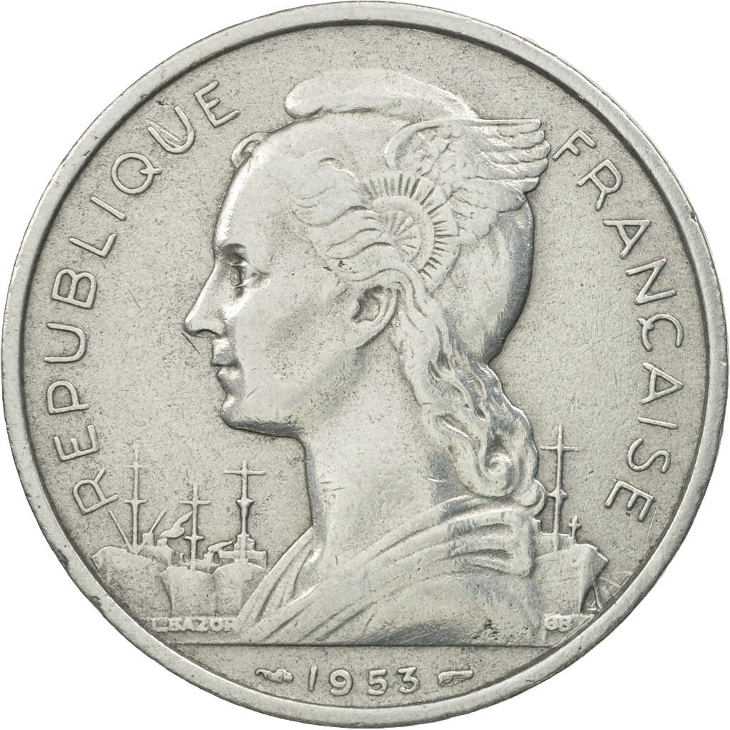 Madagascar, 5 Francs, 1953, Paris, MS(63), Aluminum, KM:5