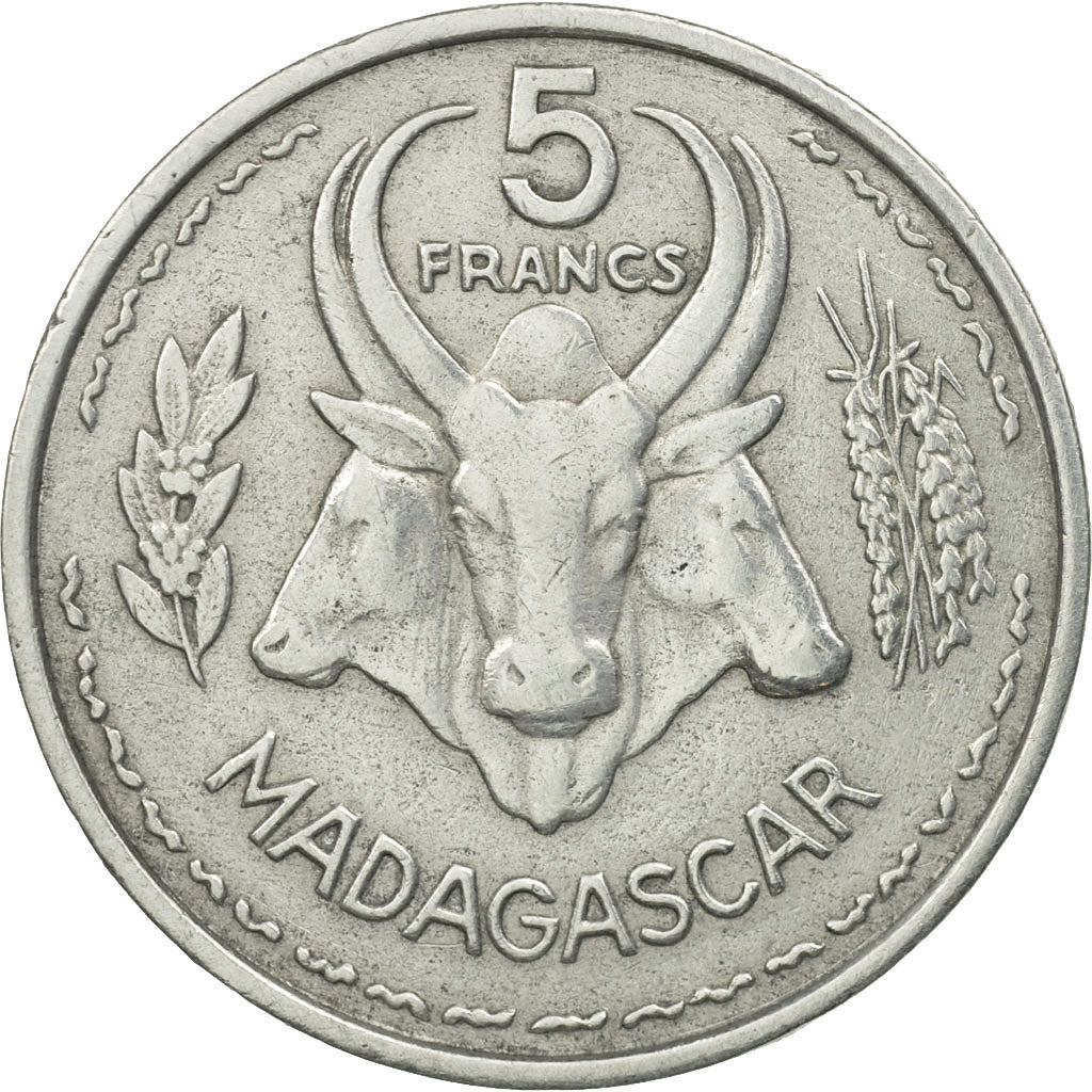 Madagascar, 5 Francs, 1953, Paris, MS(63), Aluminum, KM:5