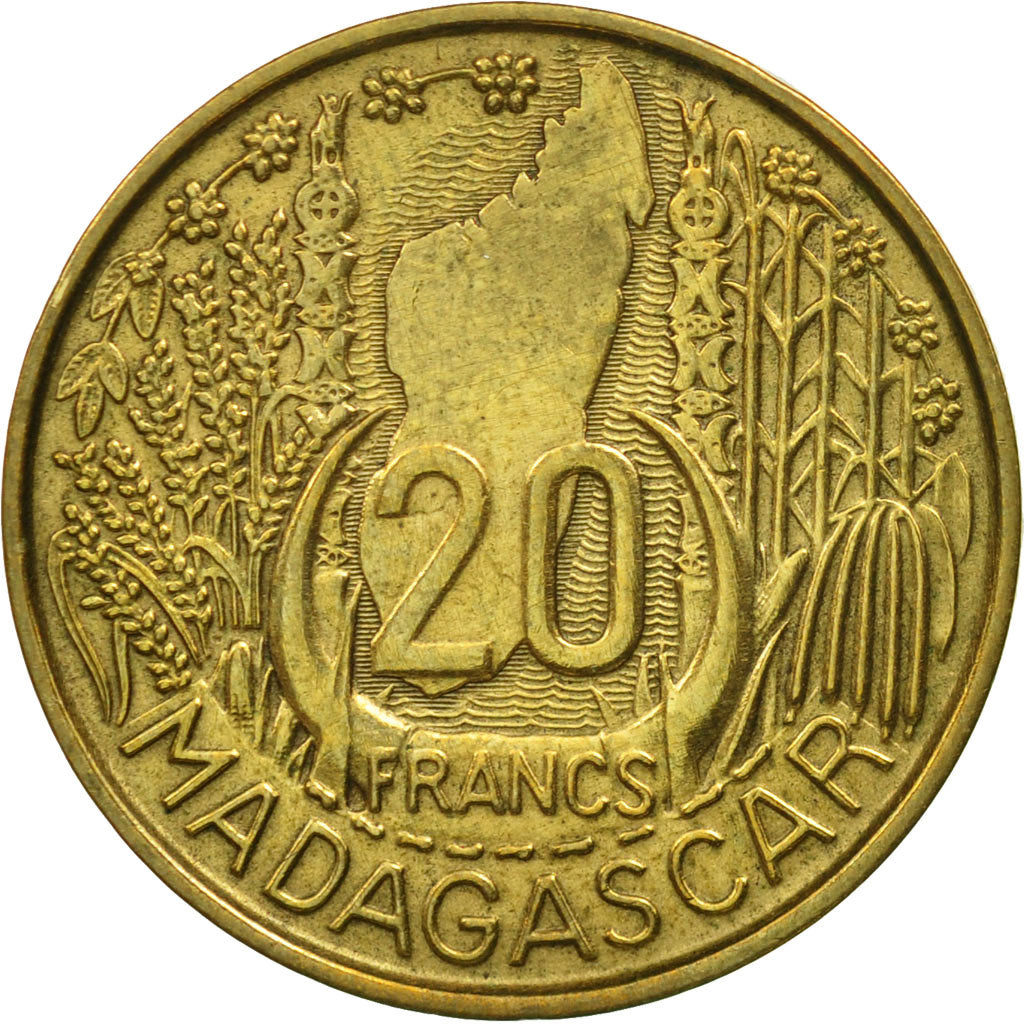 Madagascar, 20 Francs, 1953, Paris, MS(63), Aluminum-Bronze, KM:7