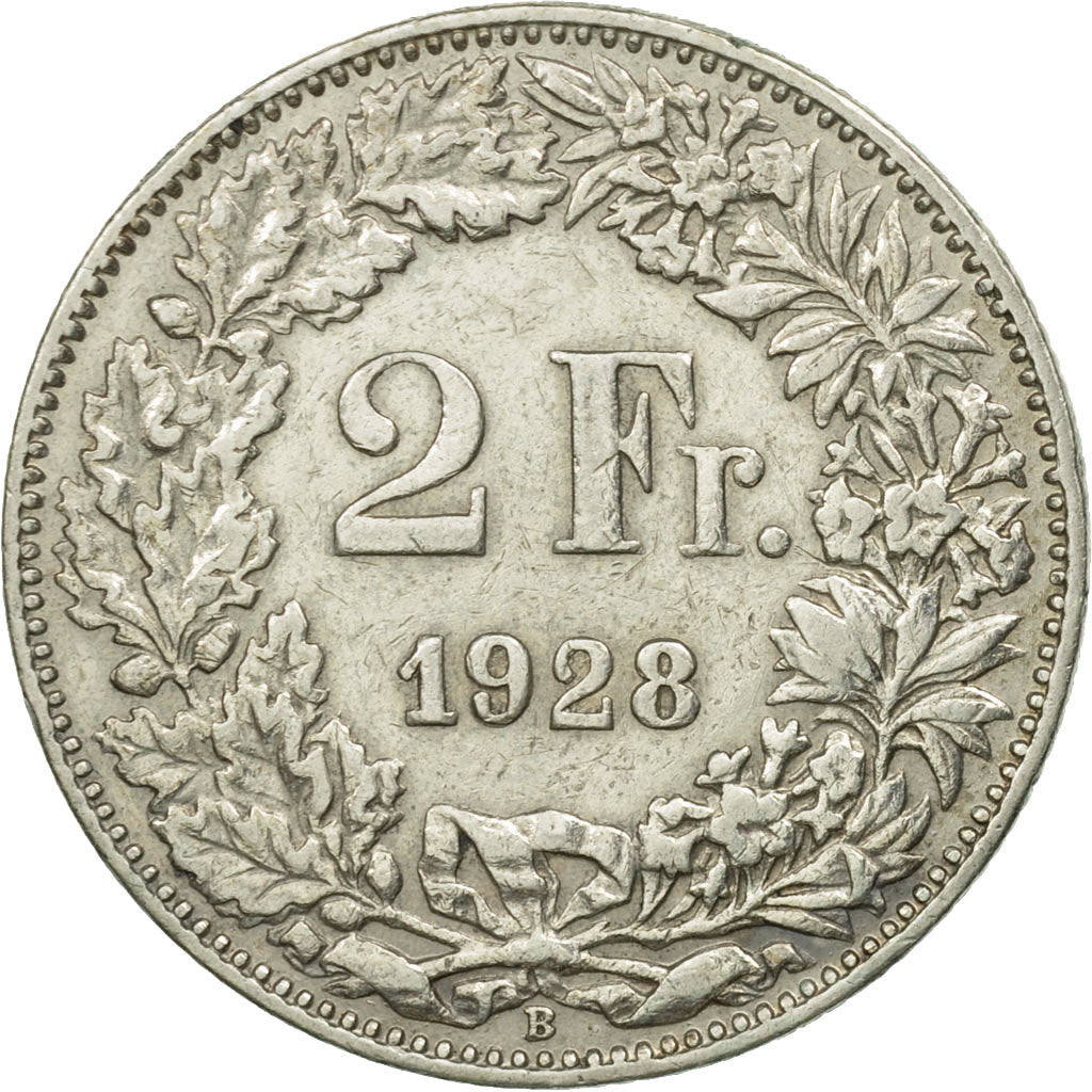 Coin, Switzerland, 2 Francs, 1928, Bern, AU(55-58), Silver, KM:21