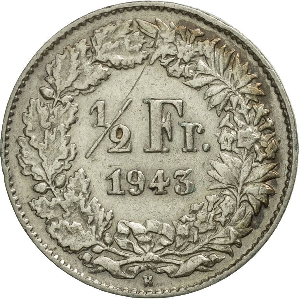Coin, Switzerland, 1/2 Franc, 1943, Bern, AU(55-58), Silver, KM:23