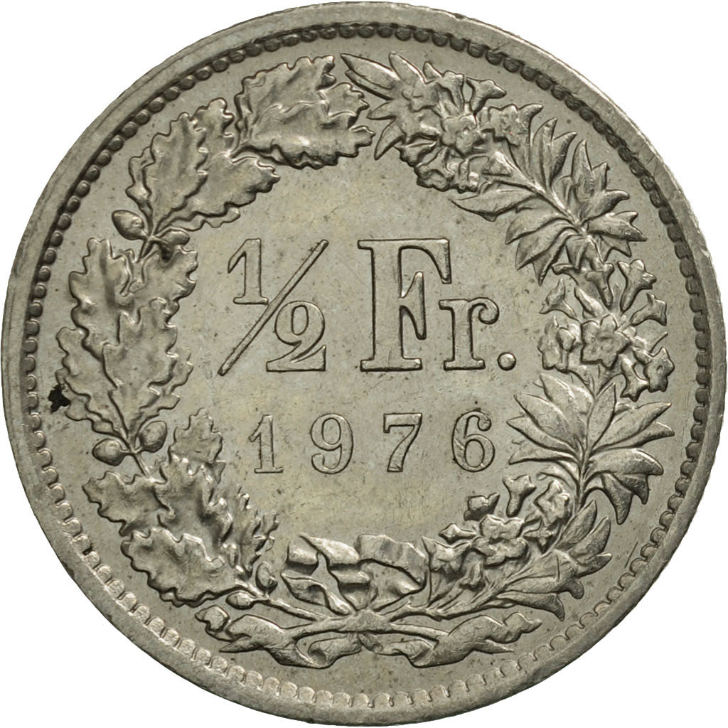 Coin, Switzerland, 1/2 Franc, 1976, Bern, MS(60-62), Copper-nickel, KM:23a.1