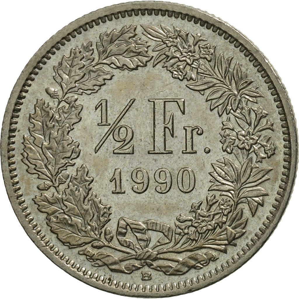 Coin, Switzerland, 1/2 Franc, 1990, Bern, MS(63), Copper-nickel, KM:23a.3
