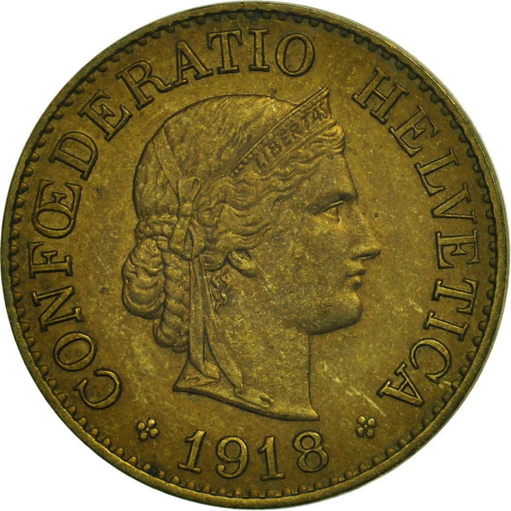 Switzerland, 10 Rappen, 1918, Bern, AU(55-58), Brass, KM:27A