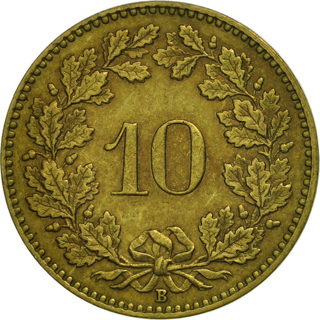 Switzerland, 10 Rappen, 1918, Bern, AU(55-58), Brass, KM:27A
