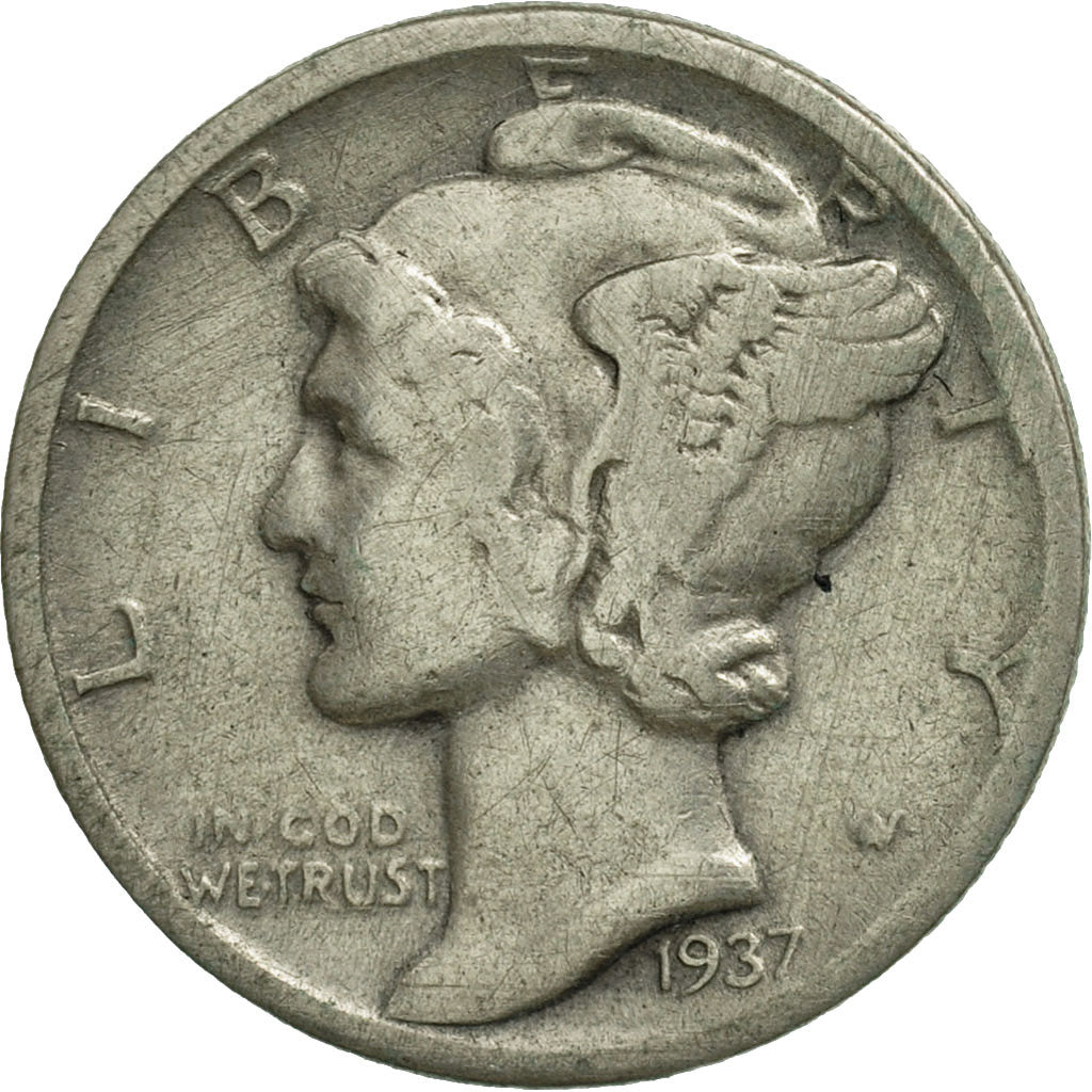 Coin, United States, Mercury Dime, Dime, 1937, U.S. Mint, Philadelphia