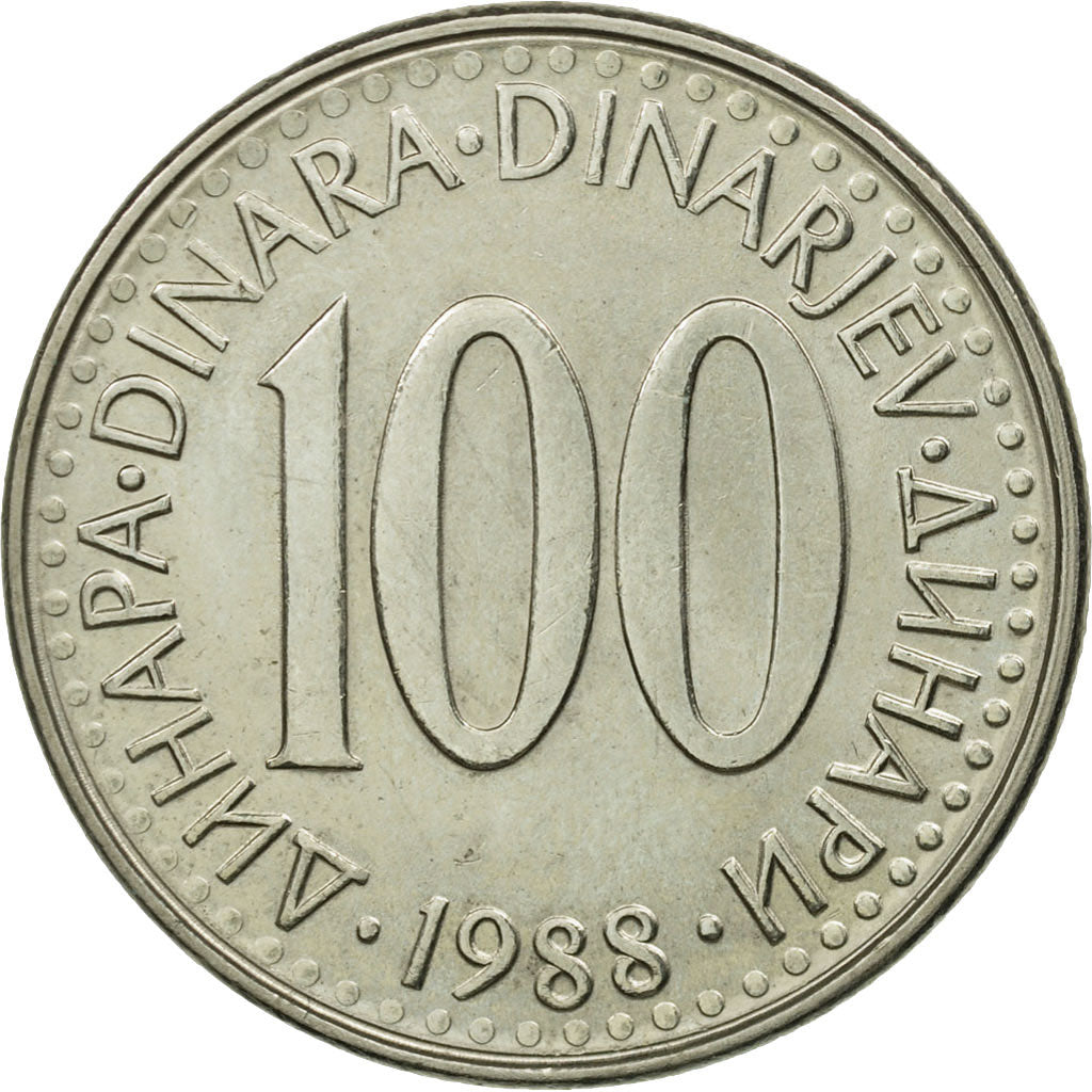 Yugoslavia, 100 Dinara, 1988, MS(63), Copper-Nickel-Zinc, KM:114