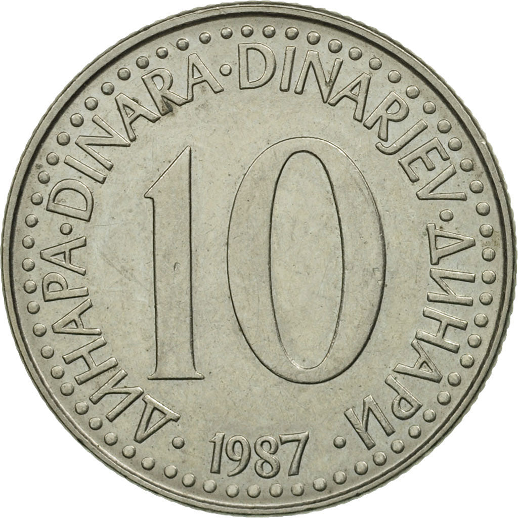 Coin, Yugoslavia, 10 Dinara, 1987, MS(63), Copper-nickel, KM:89