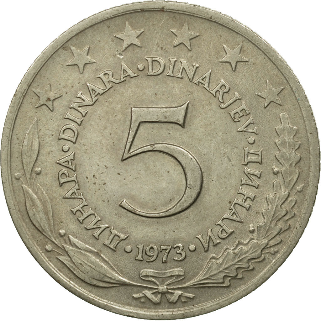Coin, Yugoslavia, 5 Dinara, 1973, MS(63), Copper-Nickel-Zinc, KM:58