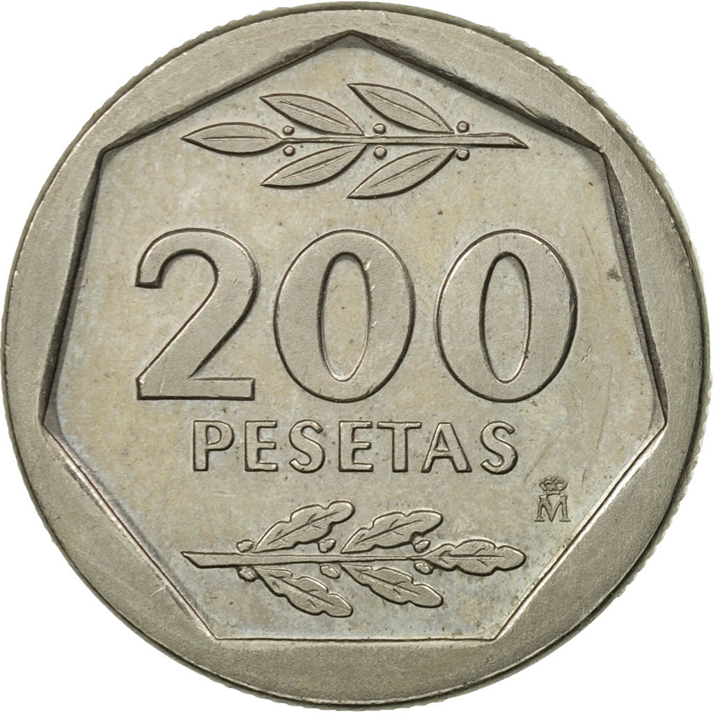 Coin, Spain, Juan Carlos I, 200 Pesetas, 1988, MS(60-62), Copper-nickel, KM:829