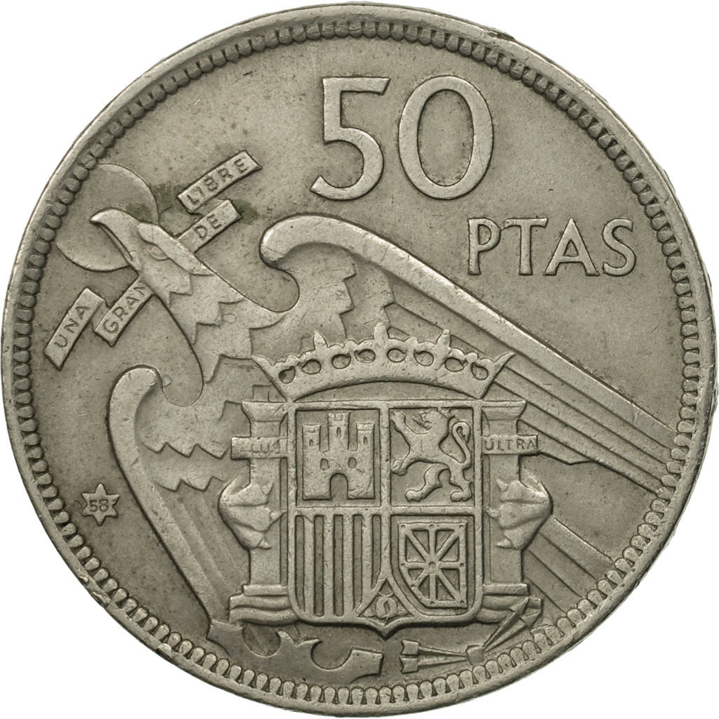 Spain, Caudillo and regent, 50 Pesetas, 1957, MS(60-62), Copper-nickel, KM:788