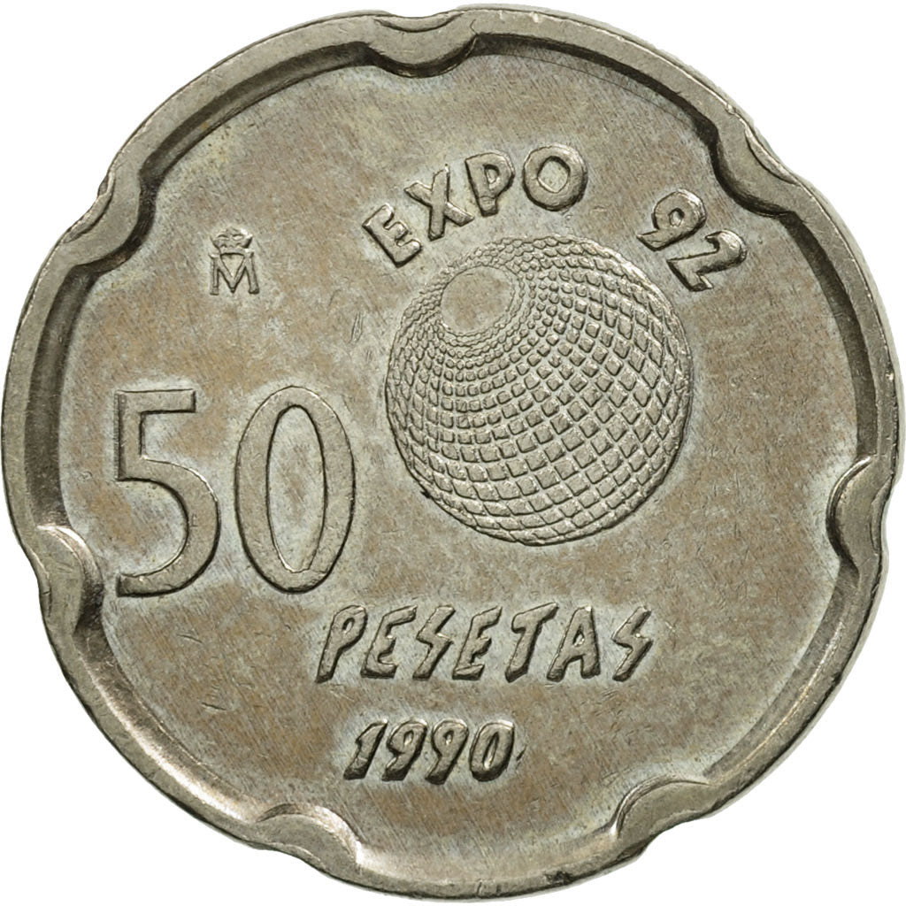 Coin, Spain, Juan Carlos I, 50 Pesetas, 1990, Madrid, MS(63), Copper-nickel