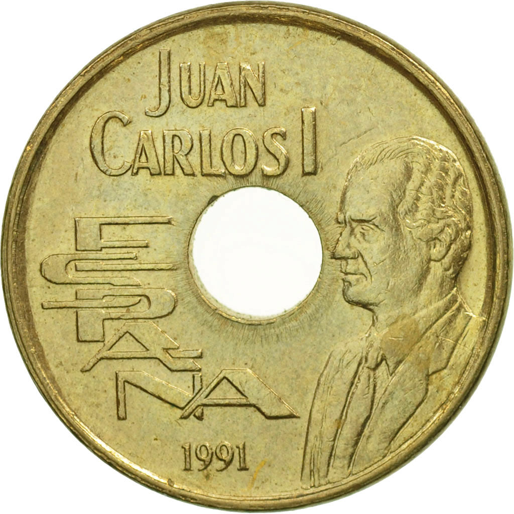Munten, Spanje, Juan Carlos I, 25 Pesetas, 1991, Madrid, PR+, Aluminum-Bronze