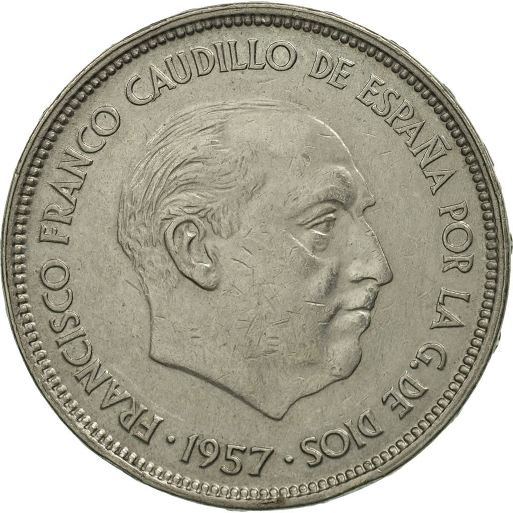 Coin, Spain, Caudillo and regent, 25 Pesetas, 1957, MS(60-62), Copper-nickel