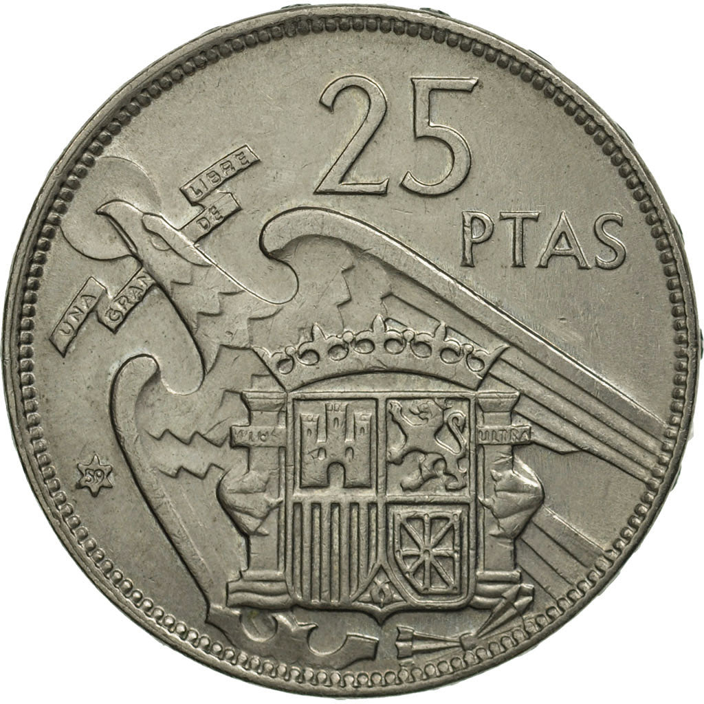 Coin, Spain, Caudillo and regent, 25 Pesetas, 1957, MS(60-62), Copper-nickel