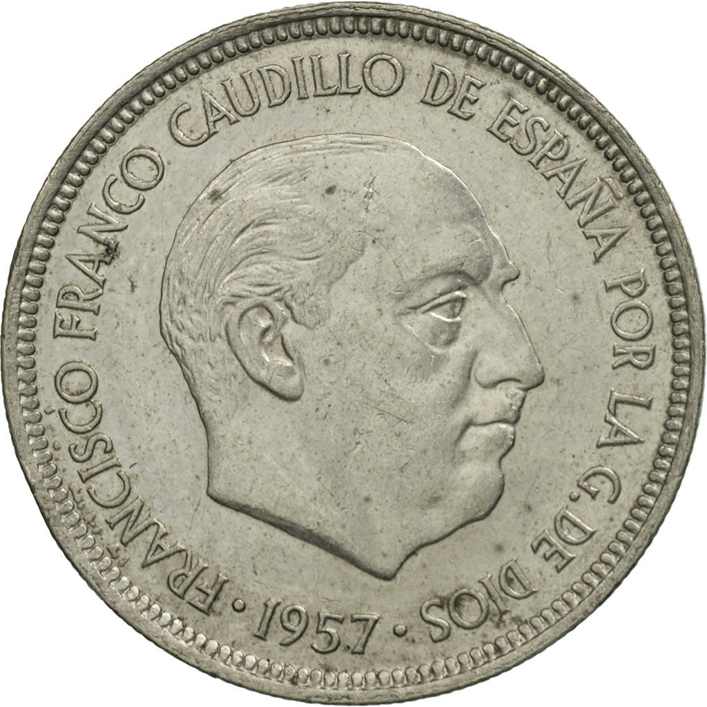 Coin, Spain, Caudillo and regent, 5 Pesetas, 1957, MS(63), Copper-nickel, KM:786