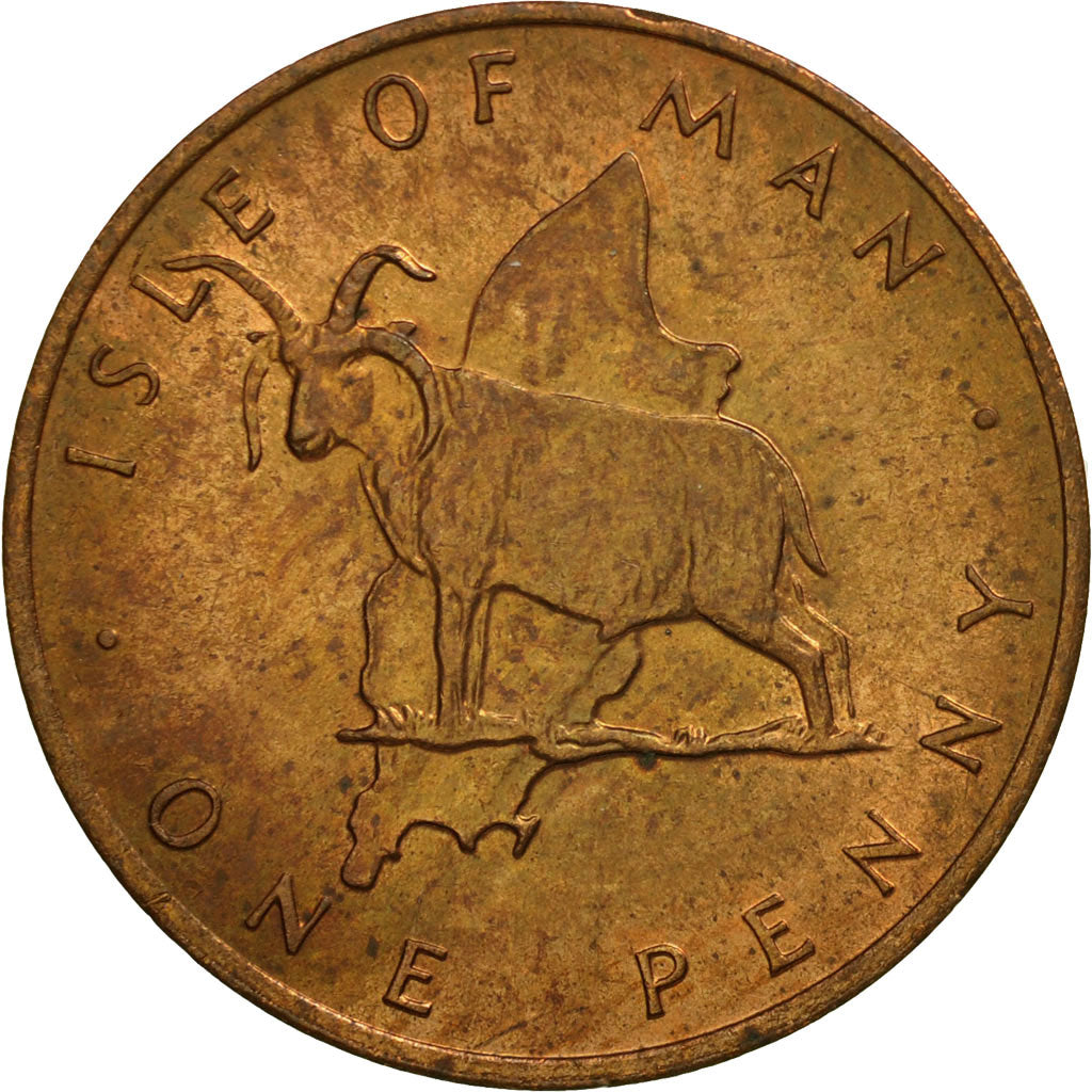 Isle of Man, Elizabeth II, Penny, 1976, Pobjoy Mint, AU(55-58), Bronze, KM:33