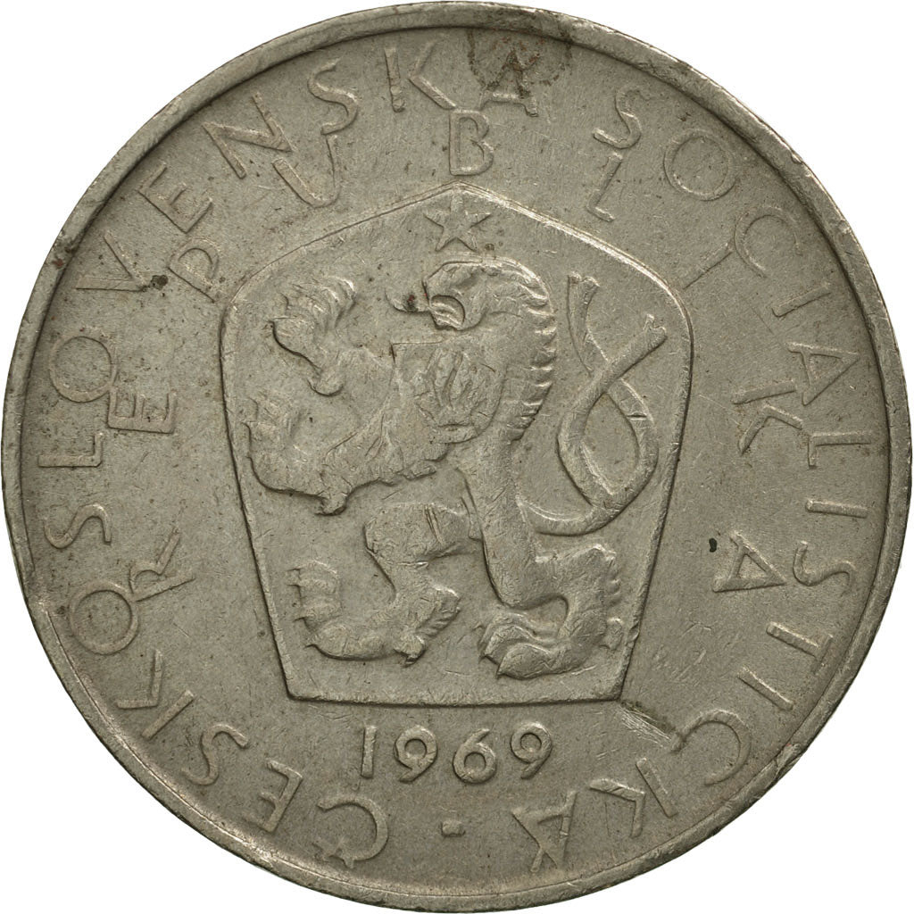Moneta, Czechosłowacja, 5 Korun, 1969, AU(55-58), Miedź-Nikiel, KM:60