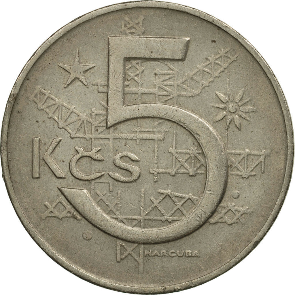 Moneta, Czechosłowacja, 5 Korun, 1969, AU(55-58), Miedź-Nikiel, KM:60