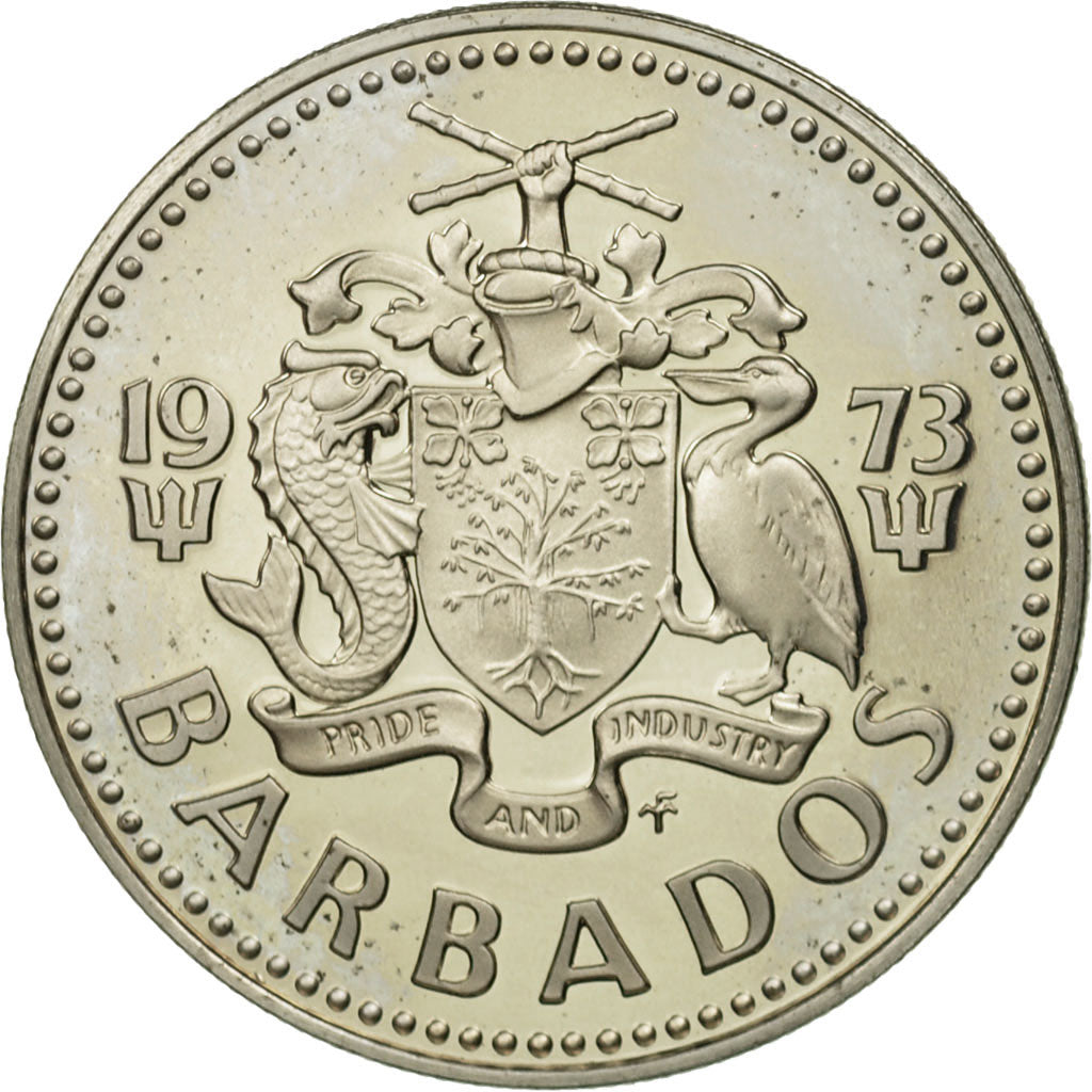 Coin, Barbados, 25 Cents, 1973, Franklin Mint, MS(65-70), Copper-nickel, KM:13