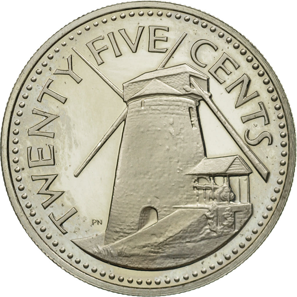 Coin, Barbados, 25 Cents, 1973, Franklin Mint, MS(65-70), Copper-nickel, KM:13