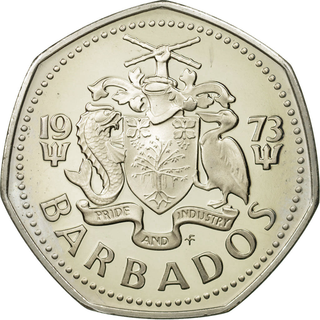 Barbados, Dollar, 1973, Franklin Mint, PROOF MS(65-70), Copper-nickel, KM:14.1