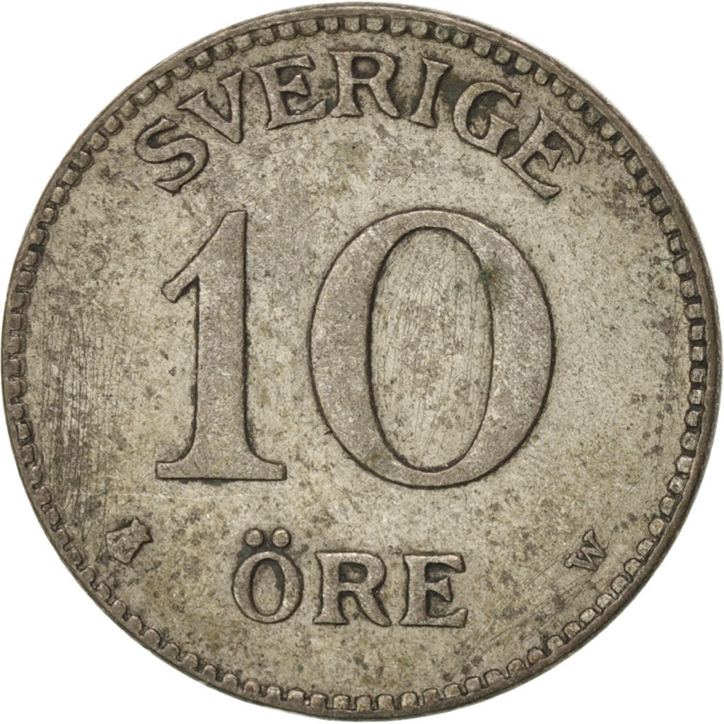 Coin, Sweden, Gustaf V, 10 Öre, 1918, EF(40-45), Silver, KM:780