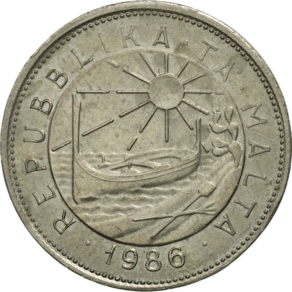 Coin, Malta, 25 Cents, 1986, MS(63), Copper-nickel, KM:80