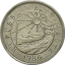 Coin, Malta, 25 Cents, 1986, MS(63), Copper-nickel, KM:80