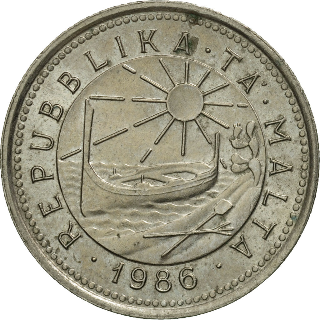 Coin, Malta, 2 Cents, 1986, MS(63), Copper-nickel, KM:79