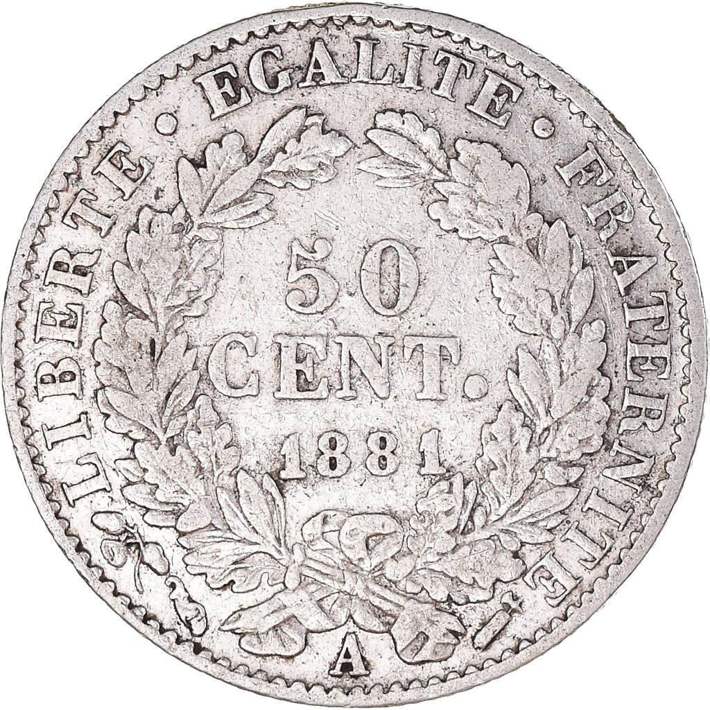 Monnaie, France, Cérès, 50 Centimes, 1881, Paris, TB+, Argent, Gadoury:419a