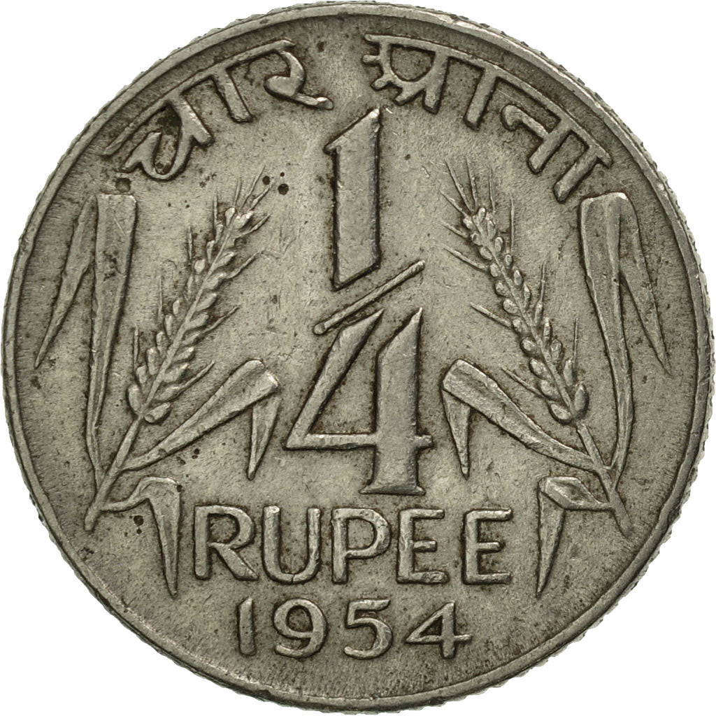 Coin, INDIA-REPUBLIC, 1/4 Rupee, 1954, Calcutta, MS(60-62), Nickel, KM:5.3