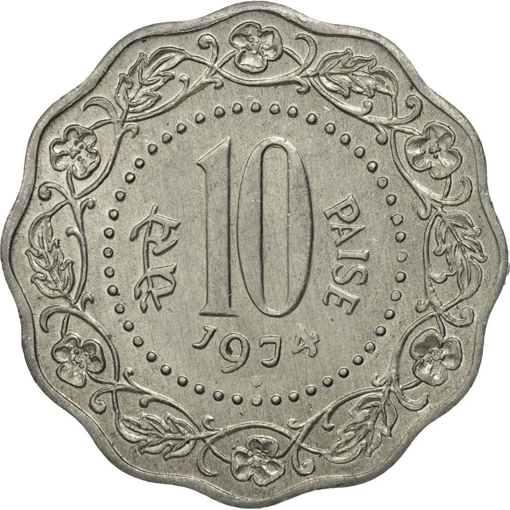 INDIA-REPUBLIC, 10 Paise, 1974, MS(63), Aluminum, KM:27.1