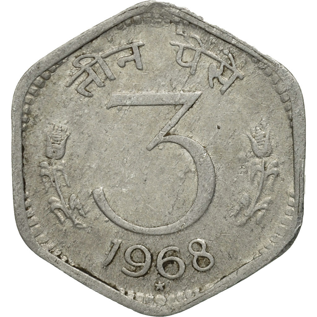 Moneta, REPUBBLICA DELL’INDIA, 3 Paise, 1968, SPL, Alluminio, KM:14.1