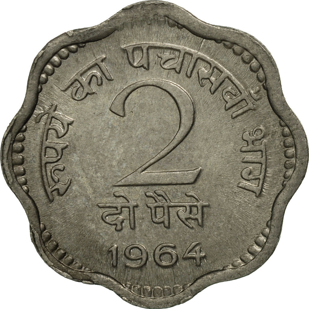 Coin, INDIA-REPUBLIC, 2 Paise, 1964, MS(60-62), Copper-nickel, KM:12