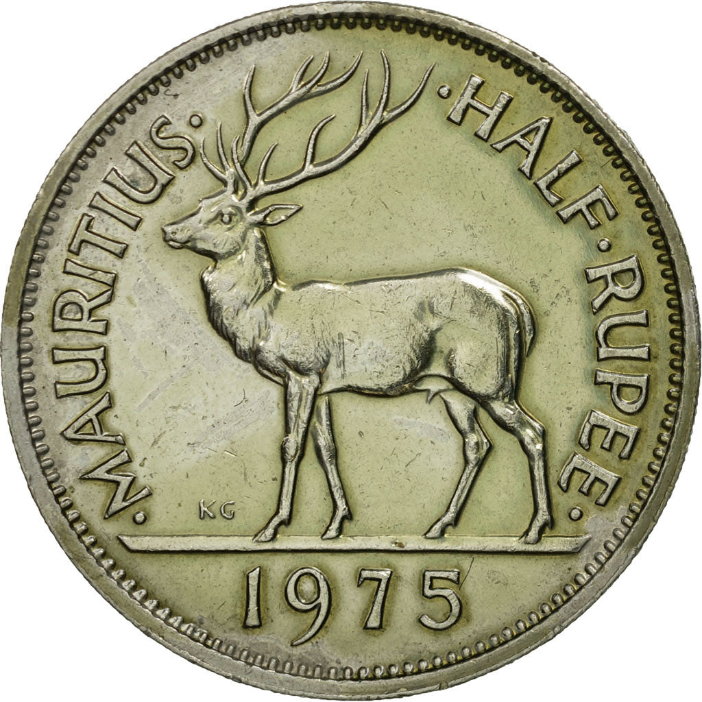 Mauritius, Elizabeth II, 1/2 Rupee, 1975, AU(55-58), Copper-nickel, KM:37.1