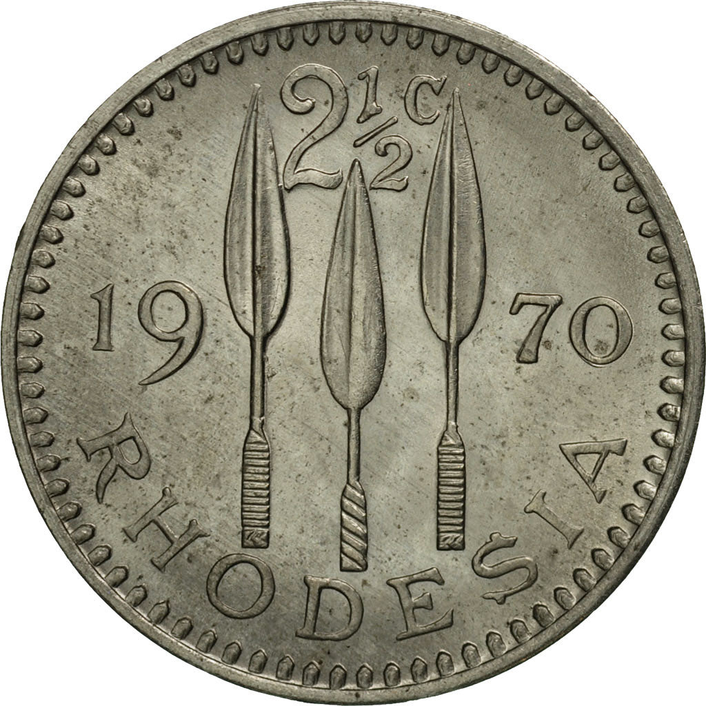 Rhodesia, 2-1/2 Cents, 1970, MS(60-62), Copper-nickel, KM:11