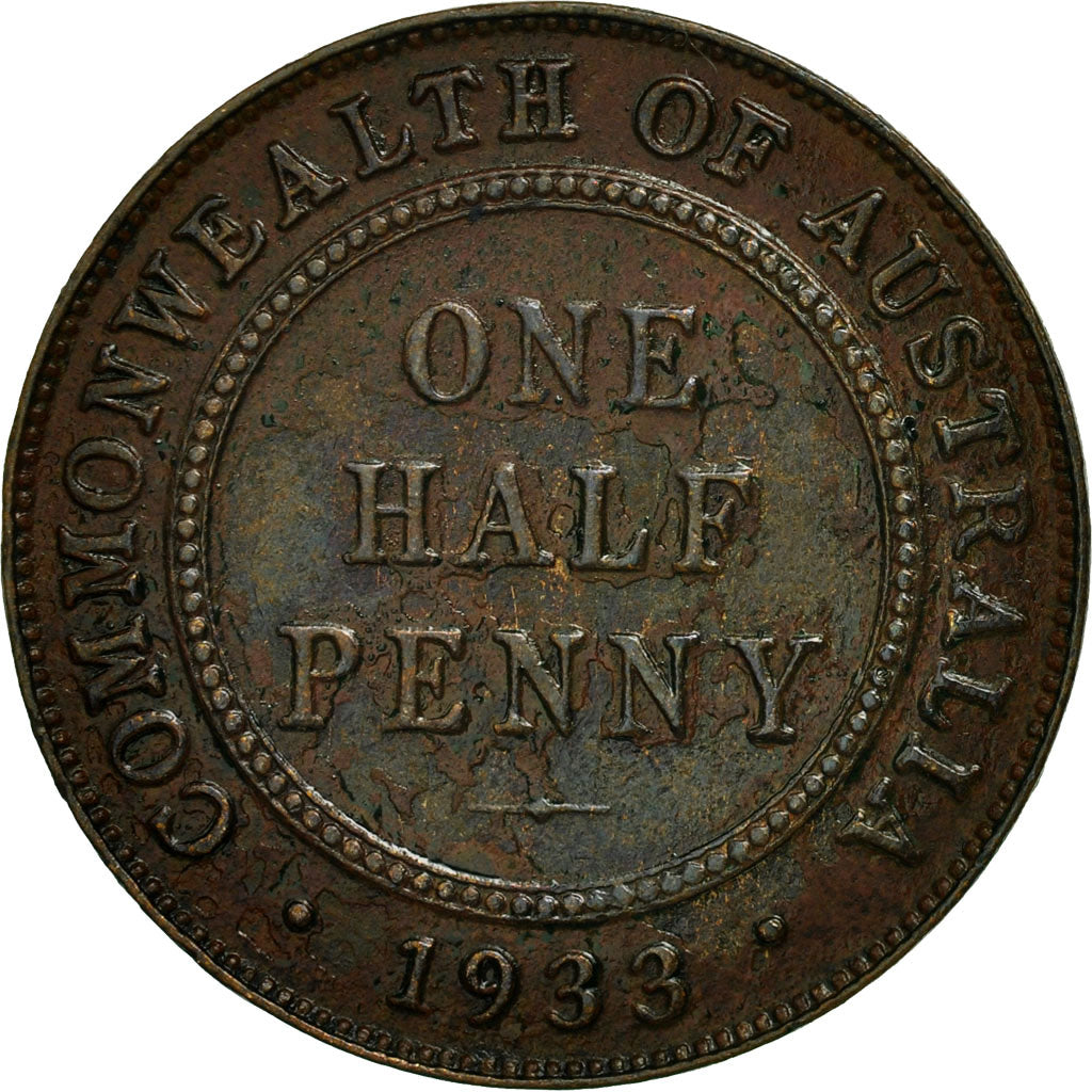 Coin, Australia, George V, 1/2 Penny, 1933, VF(20-25), Bronze, KM:22