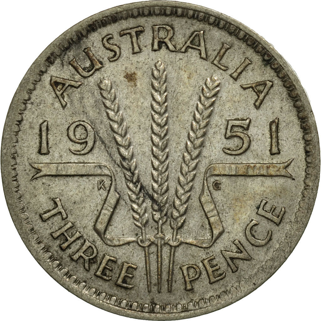 Australien, George VI, Threepence, 1951, VZ+, Silber, KM:44