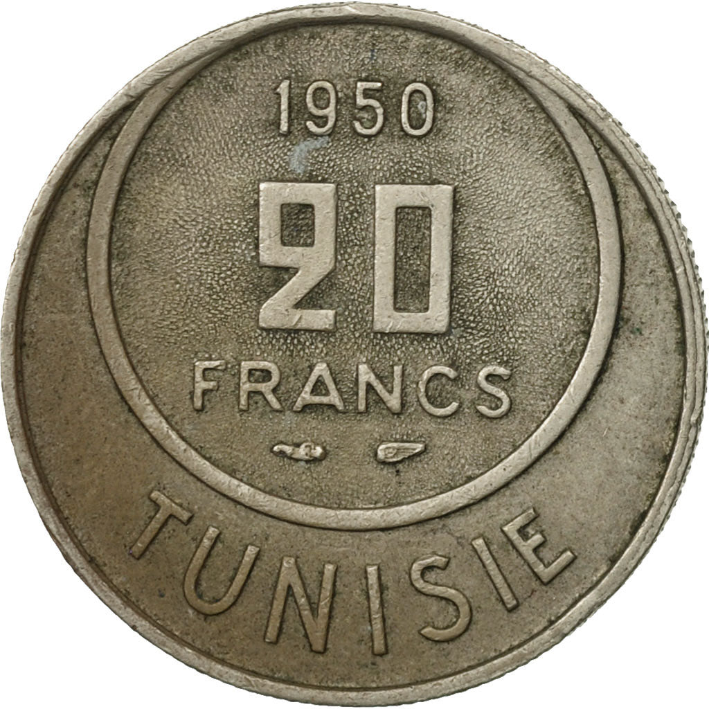 Coin, Tunisia, Muhammad al-Amin Bey, 20 Francs, 1950, Paris, MS(60-62)