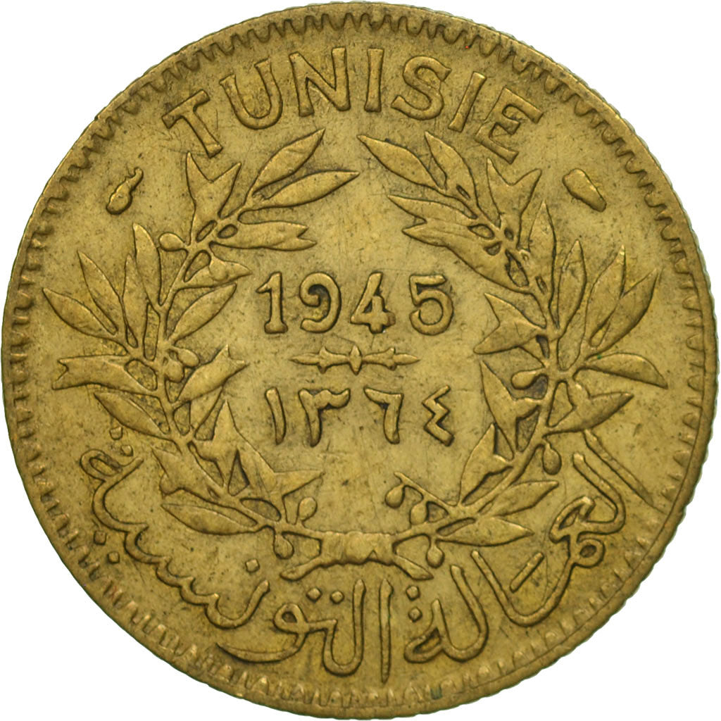 Coin, Tunisia, Muhammad al-Amin Bey, Franc, 1945, Paris, AU(55-58)