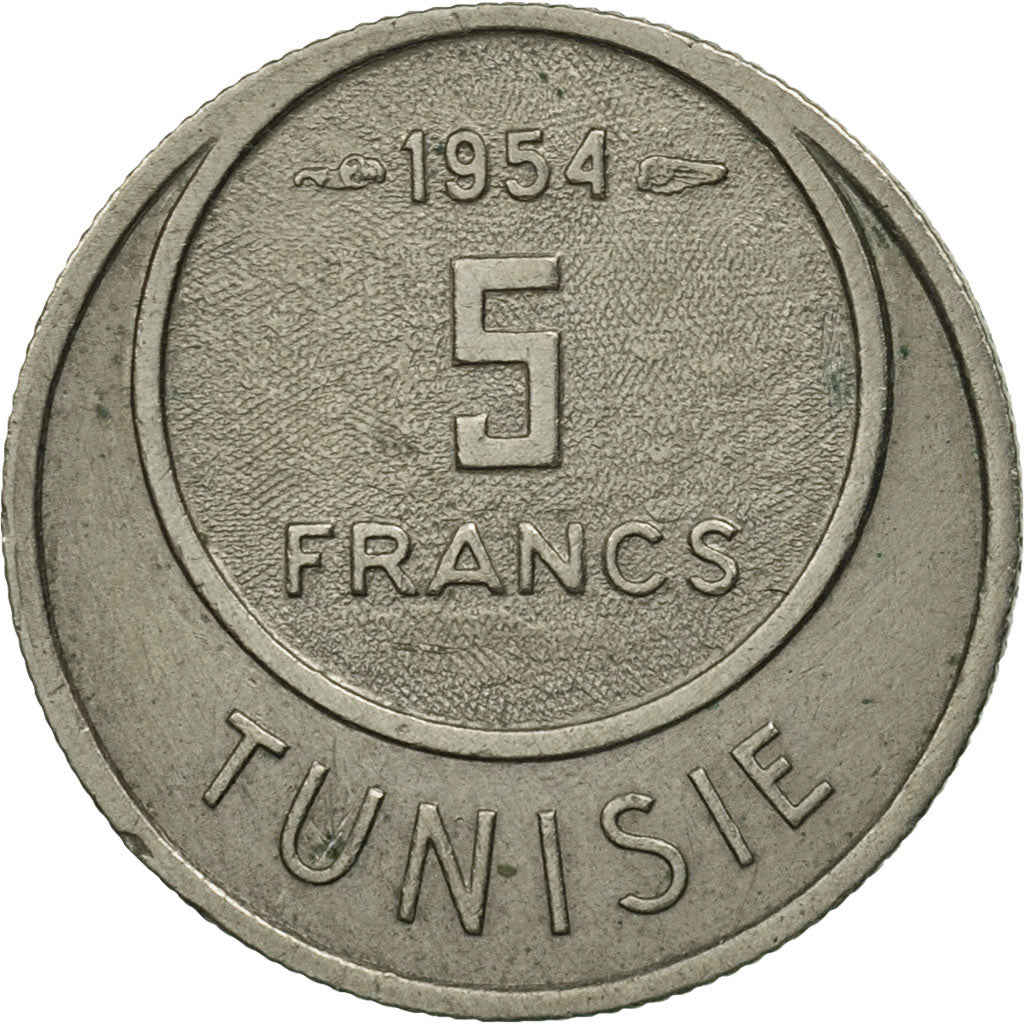 Coin, Tunisia, Muhammad al-Amin Bey, 5 Francs, 1954, Paris, MS(60-62)
