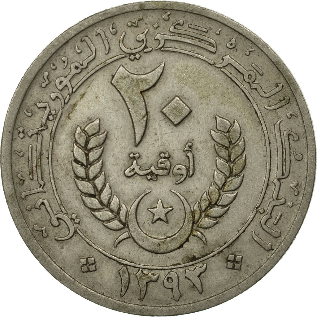 Mauritania, 20 Ouguiya, 1973, MS(60-62), Copper-nickel, KM:5