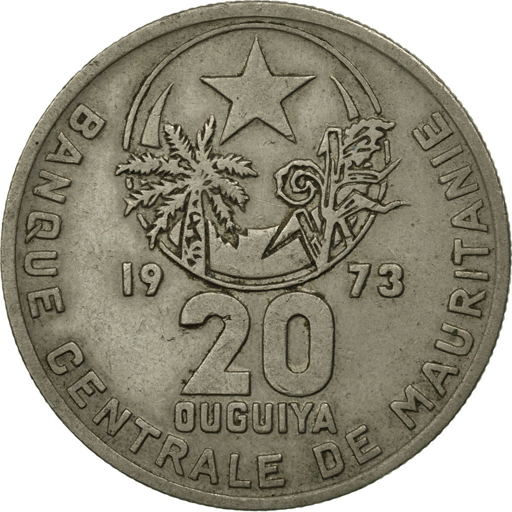 Mauritania, 20 Ouguiya, 1973, MS(60-62), Copper-nickel, KM:5
