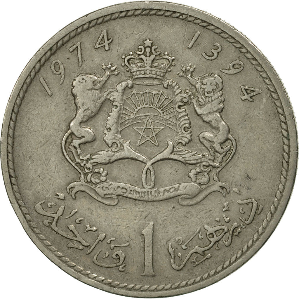 Coin, Morocco, al-Hassan II, Dirham, 1974, Paris, MS(60-62), Copper-nickel