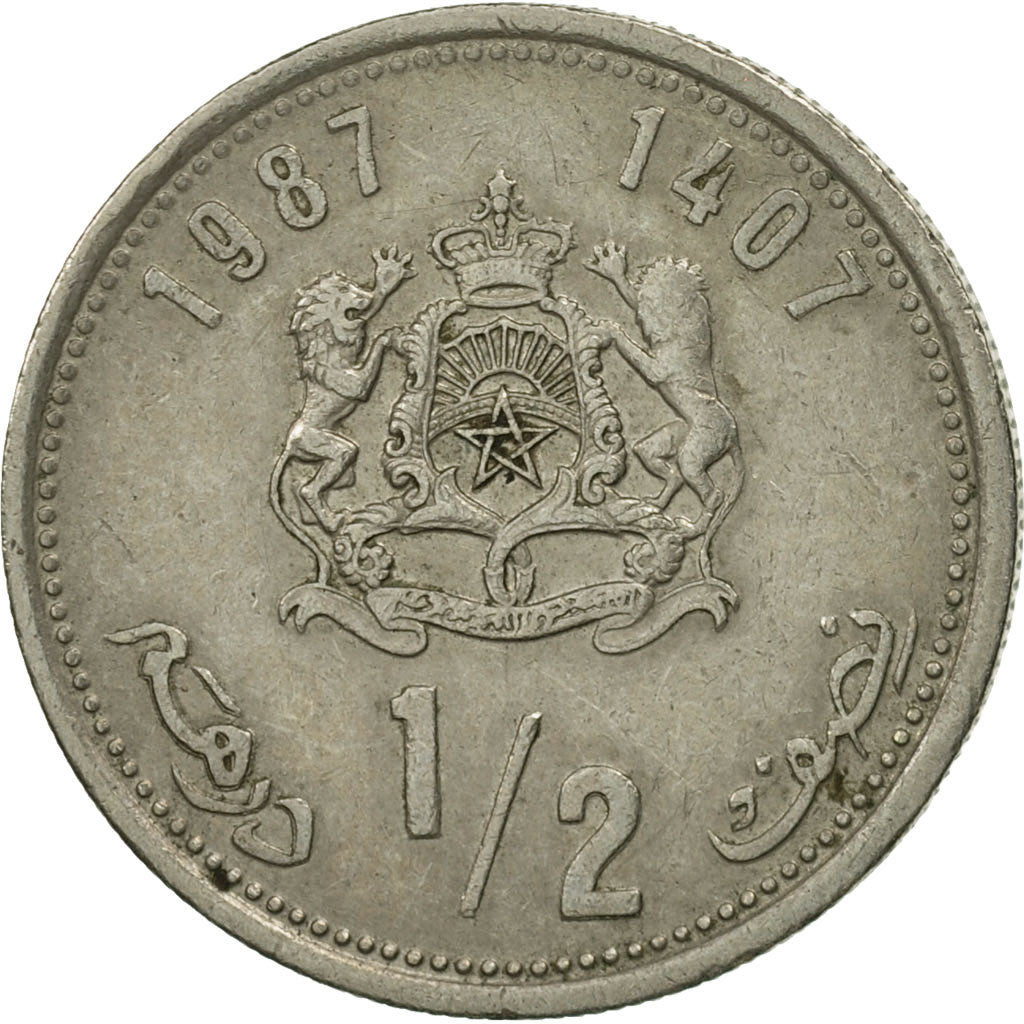 Morocco, al-Hassan II, 1/2 Dirham, 1987, Paris, MS(63), Copper-nickel, KM:87