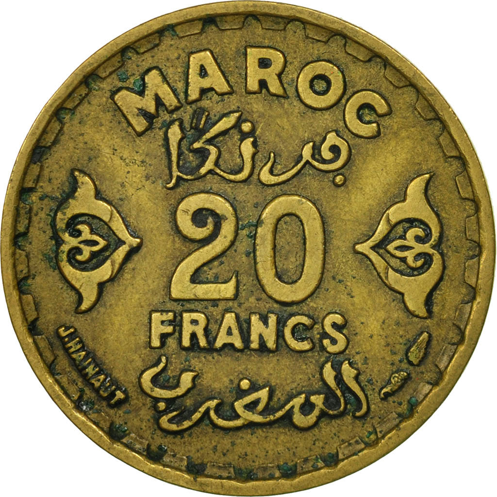 Coin, Morocco, Mohammed V, 20 Francs, 1951, Paris, MS(60-62), Aluminum-Bronze